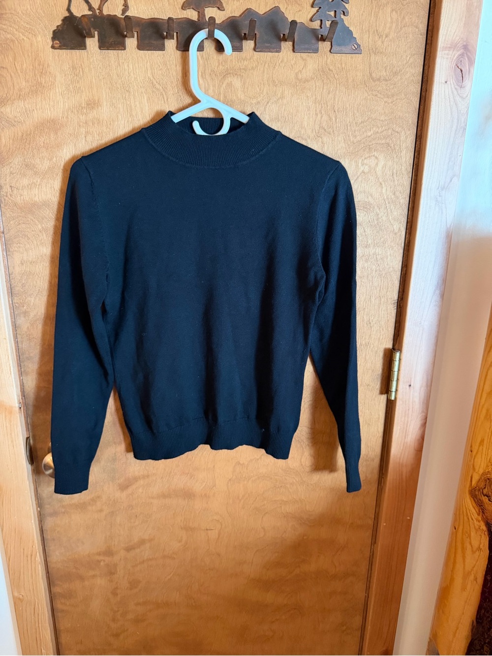 Cielo Black Ribbed Mock Neck Top Cotton and Silk